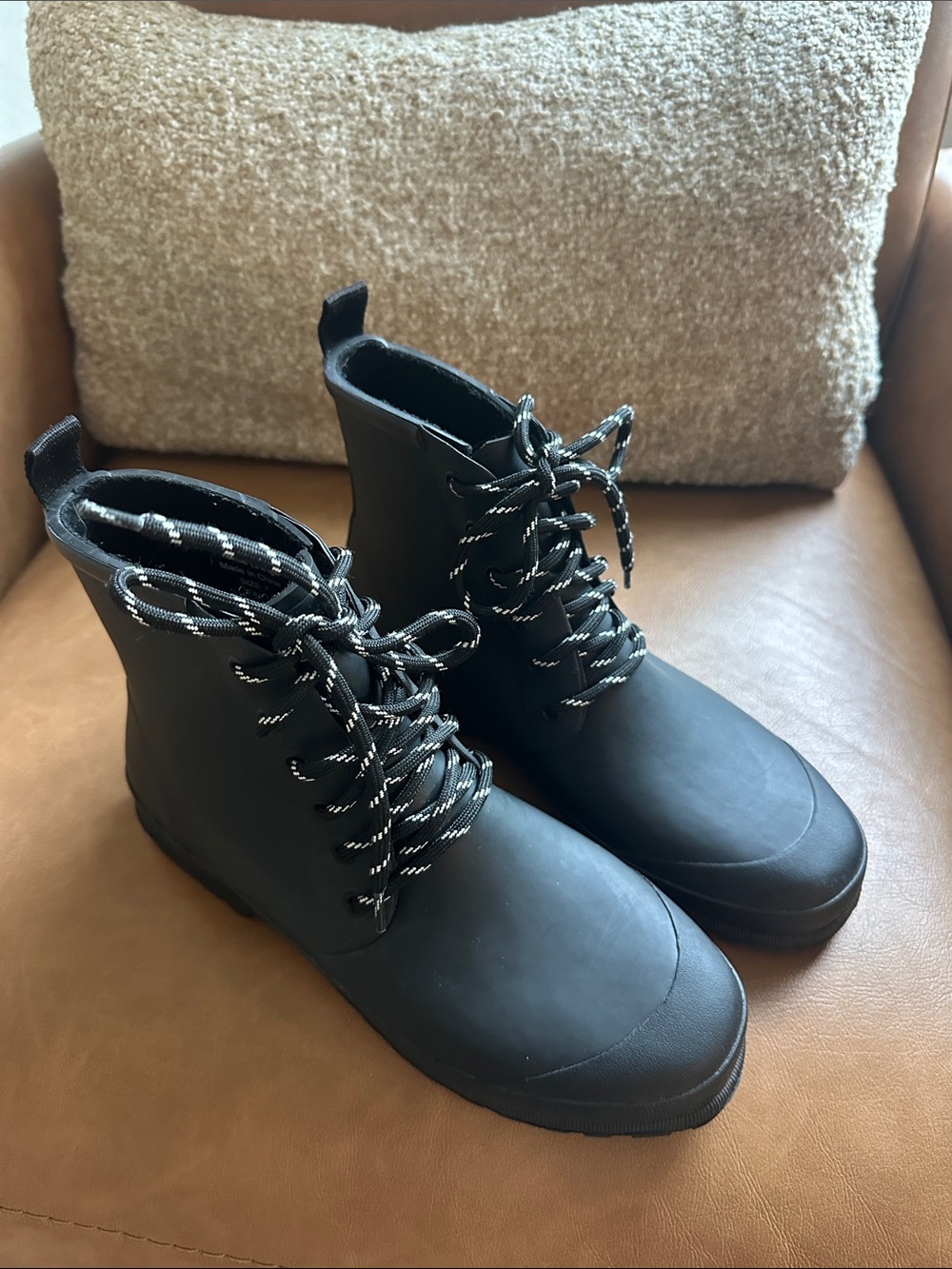 Madewell Black Lace-Up Waterproof Rain Boots